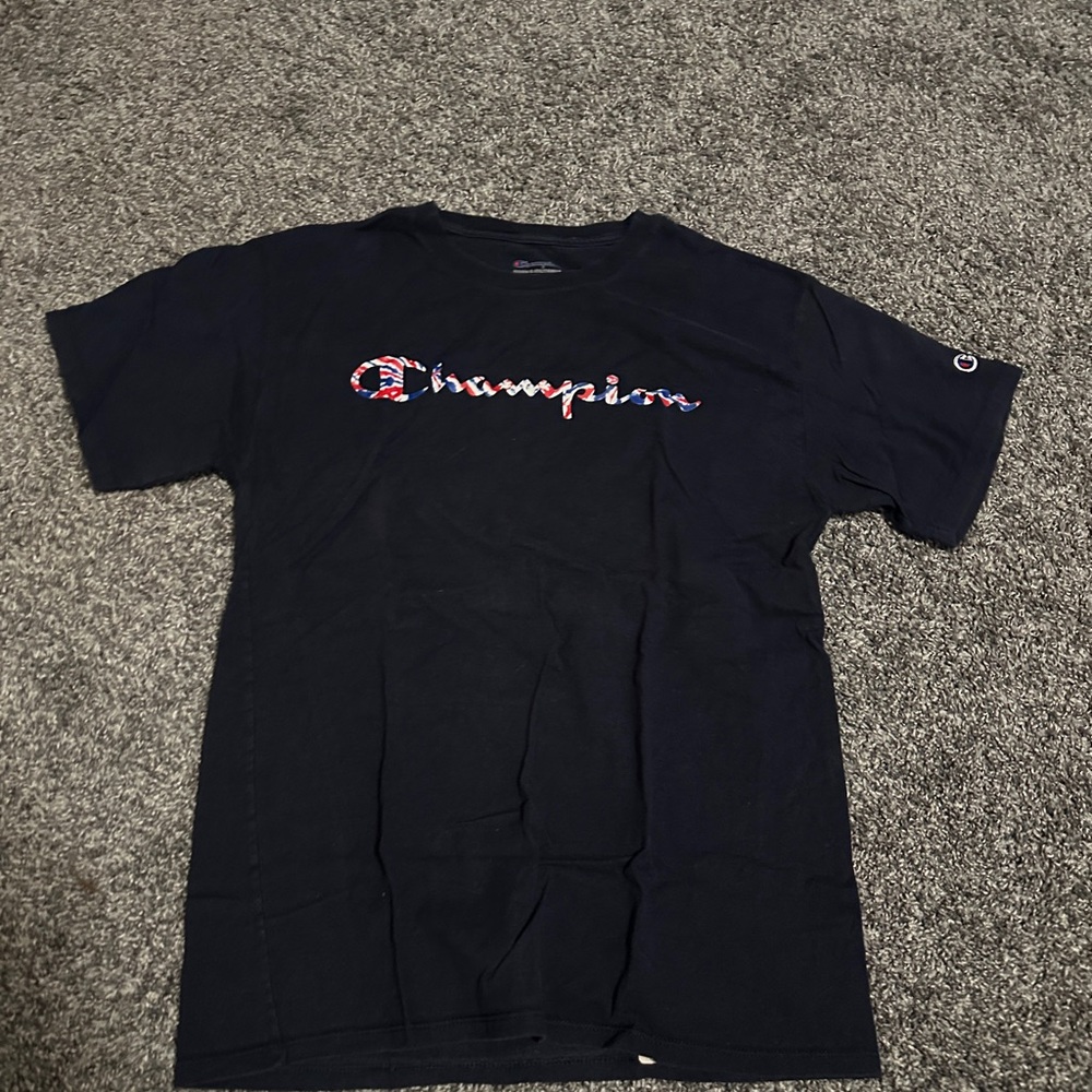 Navy Blue Champion T-Shirt (red,white, and blue logo) (Size: M)